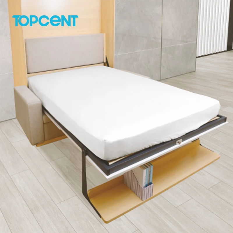 TOPCENT built-in pneumatic Wall Bed Mechanism Modern Metal Hotel Hidden Murphy Folding Wall Bed with book shelf
