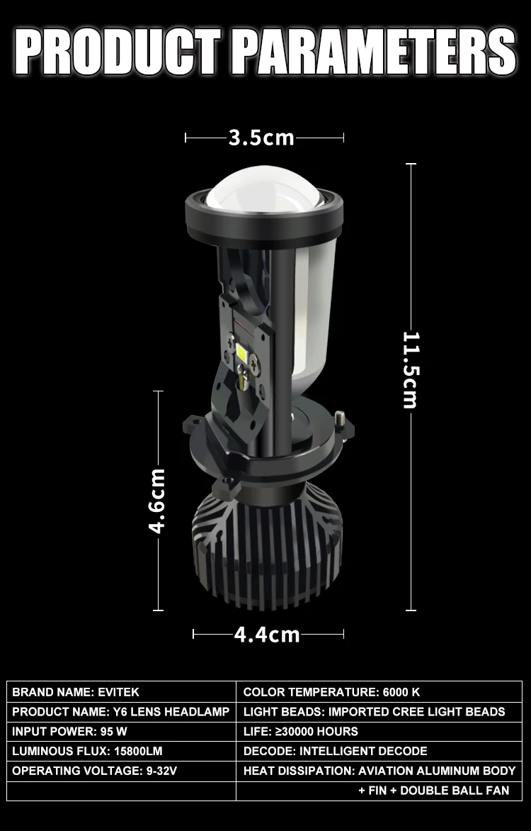 EVITEK super bright 70W 18000LM Y6 Y8 H4 Y9 Y10 H7 9005 H11 H10 led headlight bulbs led lens h4 for universal Auto Cars