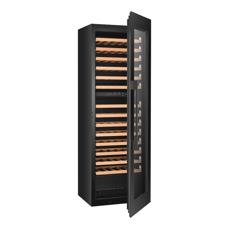 Вертикальный охладитель для вина постоянной температуры Двухзонный компрессор Настенный высококачественный домашний Электронный температурный черный и SUS