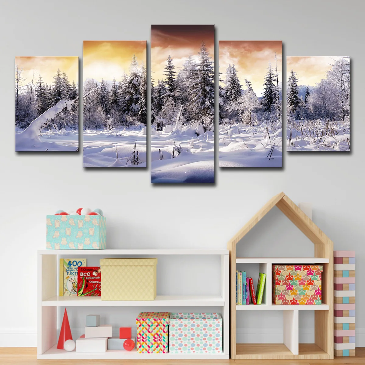 5 Pieces Custom Ome Decor Poster Wall Decorative Picture Snow Mountain Artwork Print Winter Scenery Printed Canvas Painting