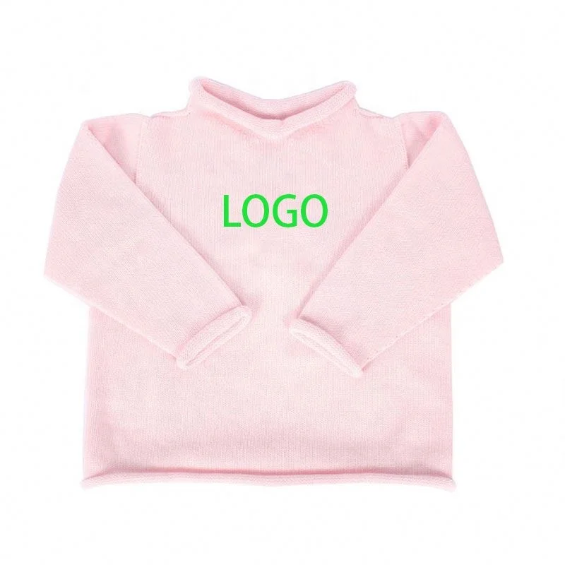 Wholesale Custom Logo Different Colors Solid Organic Cotton Knit Jersey Baby Toddler Monogram 7GG Embroidery Roll Neck Sweater