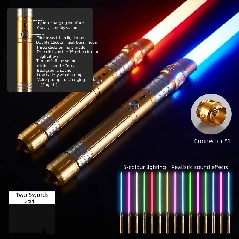 2 in 1 Metal handle 15 colors light-up toys for cosplay USB charging RGB lights wireless lightsaber