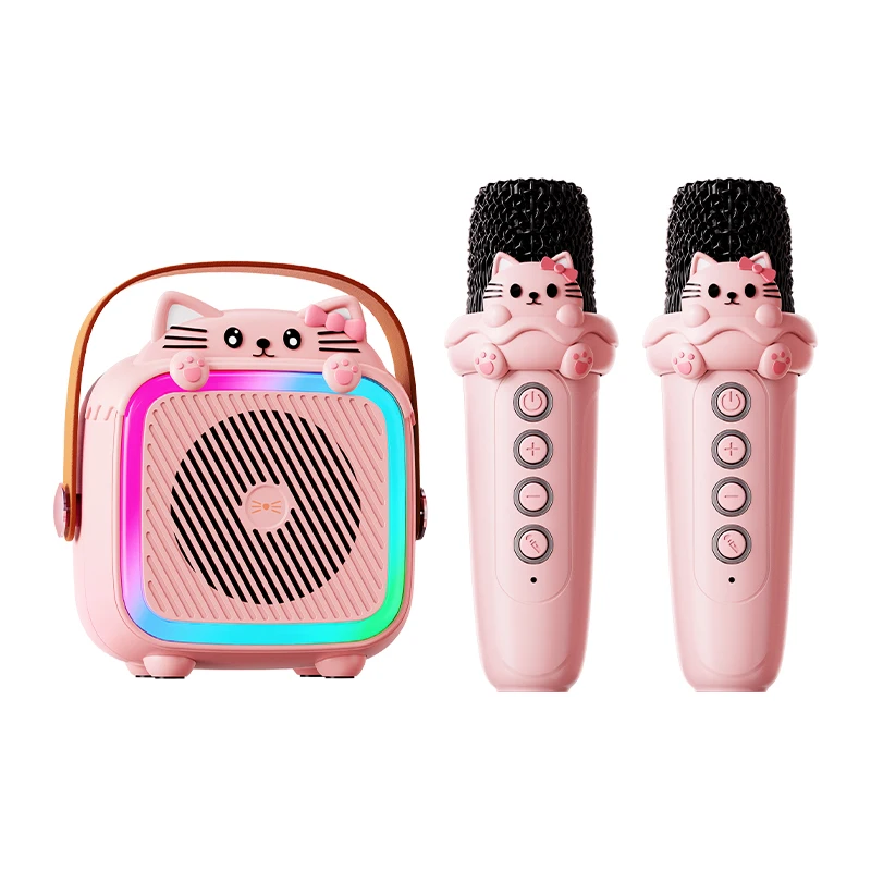 KA06-02 Karaoke Machine Mini Portable Karaoke Speaker with 2 Wireless Microphones and Dynamic LED Lights for Kids Adults