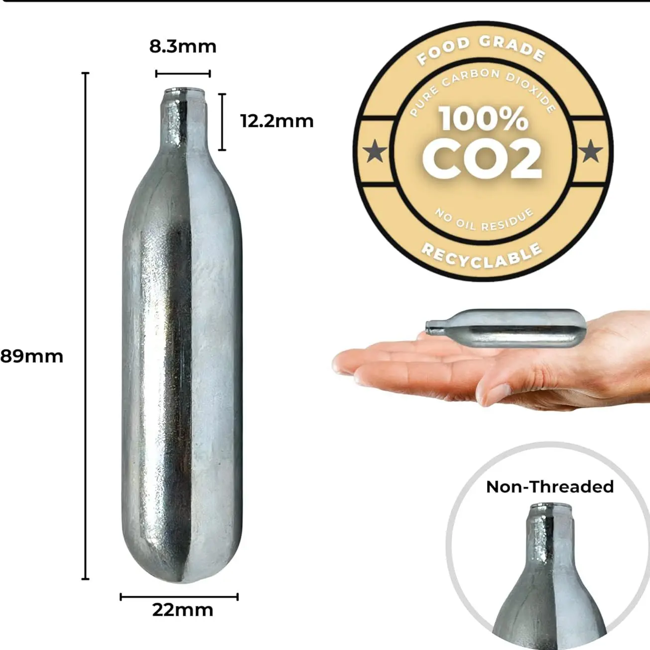 beverage grade 16g 8g 12g 33g co2 threaded  cartridge mini co2 beer key cylinder 100% safe for food and beverage use