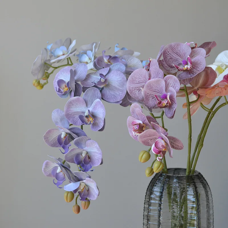 Wedding Home Decoration Orchid 9 Heads Latex Coated Real Touch Orchid Artificial Flowers Phalaenopsis Butterfly Orchid Flower