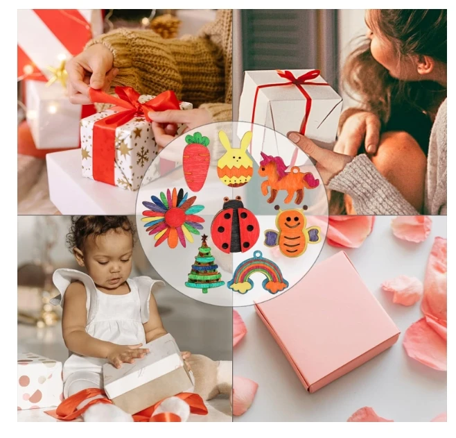 DIY Wooden Magnets Wooden Art Craft Supplies Painting Kit Kids Party Favors Boys Girls Birthday Easter Gifts Toys Basket