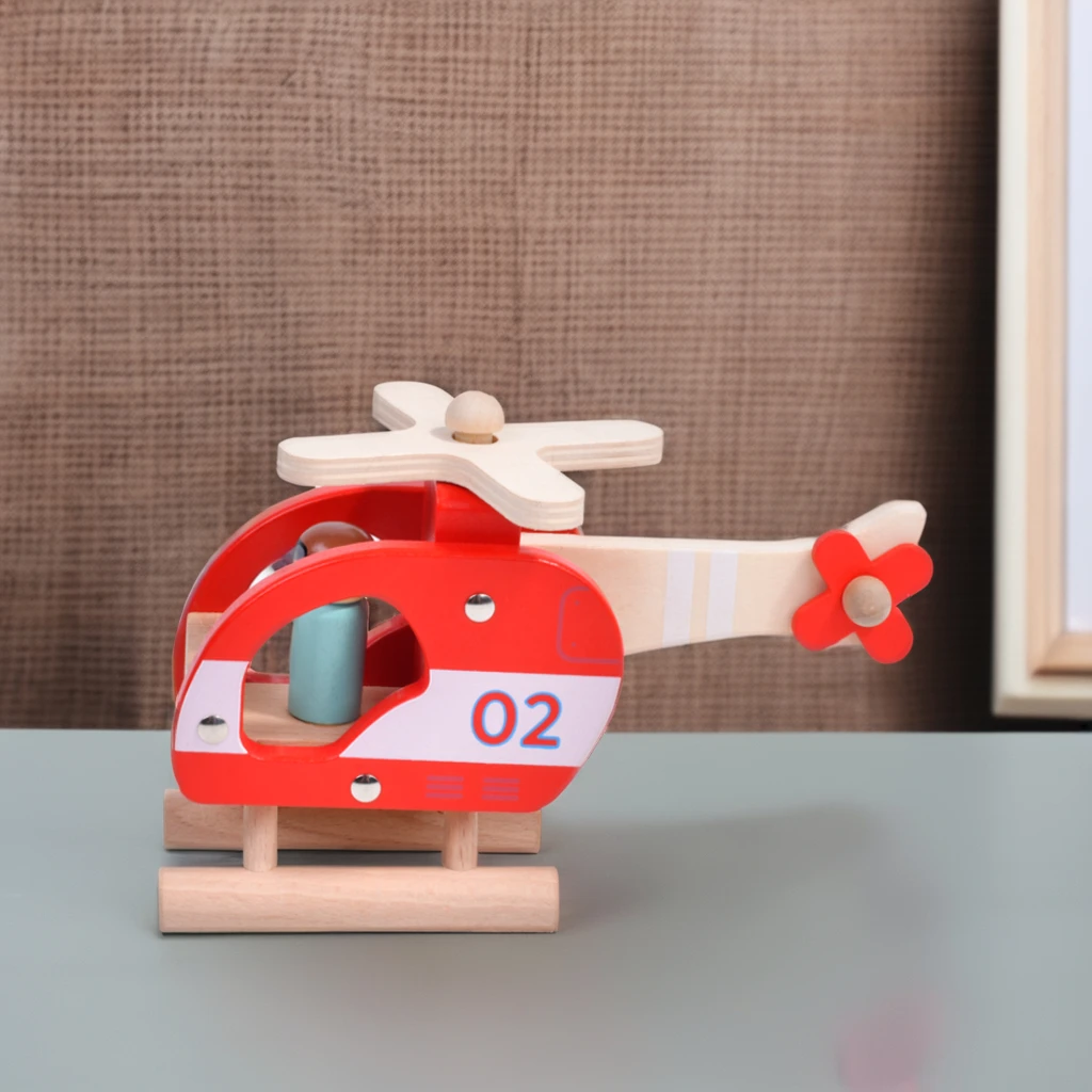 Learning DIY Eco Friendly Wood Helicopter with pilot Children Model Kit Wooden Airplane Aircraft for Kid Science Experiments Toy