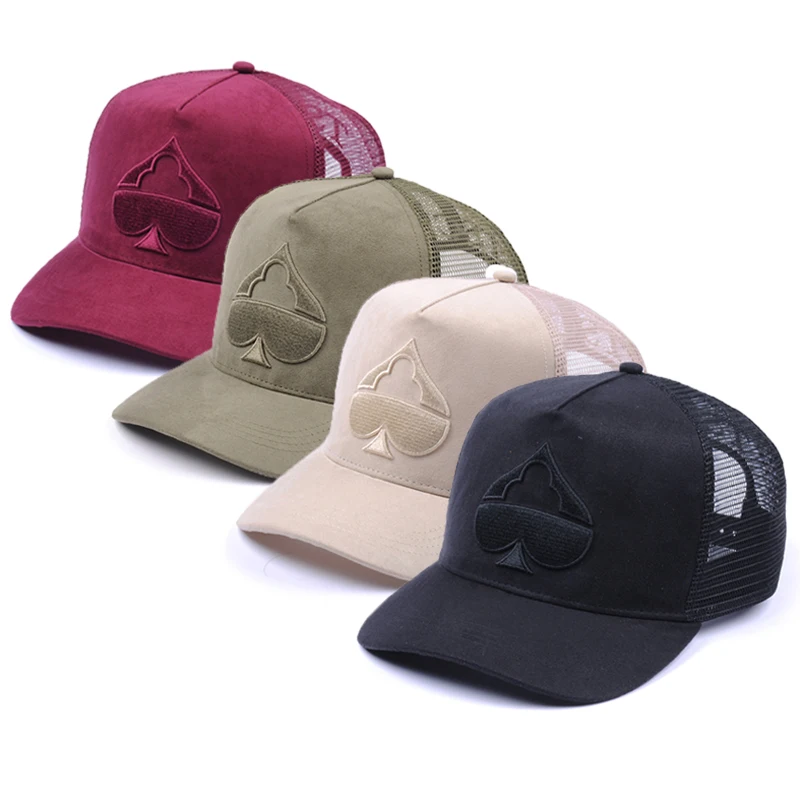 High quality trucker hats with logo, custom suede trucker mesh cap