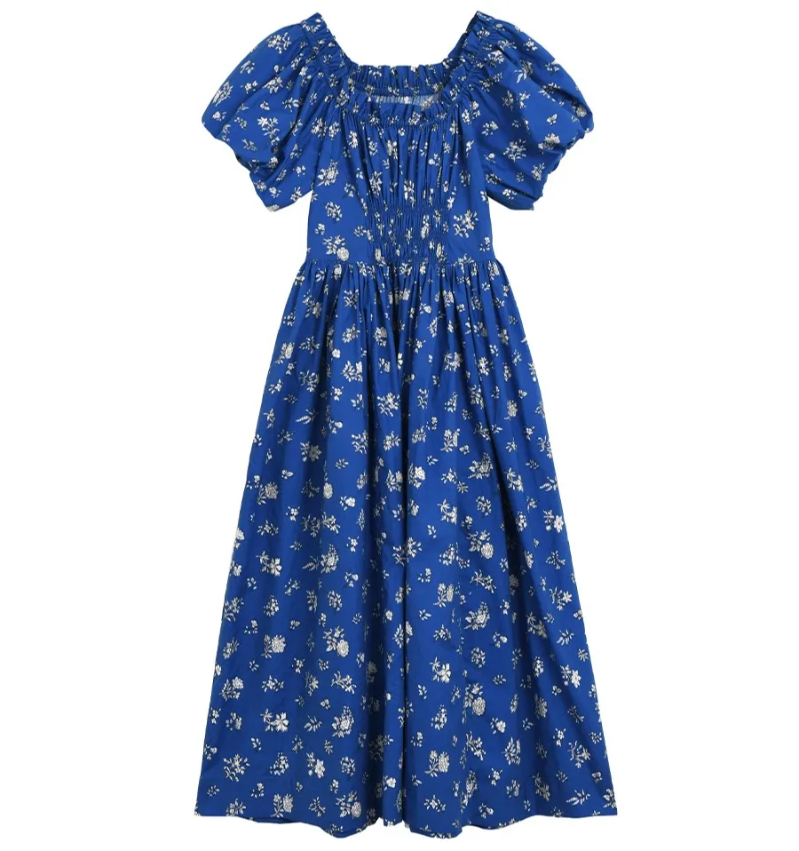 Vacation Beach Puff Sleeve Boho Ladies Casual Print Floral Dresses Square Neck Floral Bubble Sleeve Temperament Dress