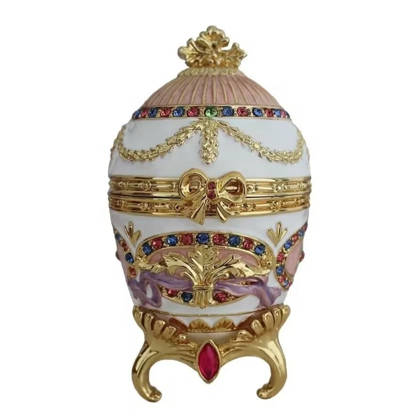 Mid East Faberge egg  Jewelry  Box standing eggs box with rhinestone