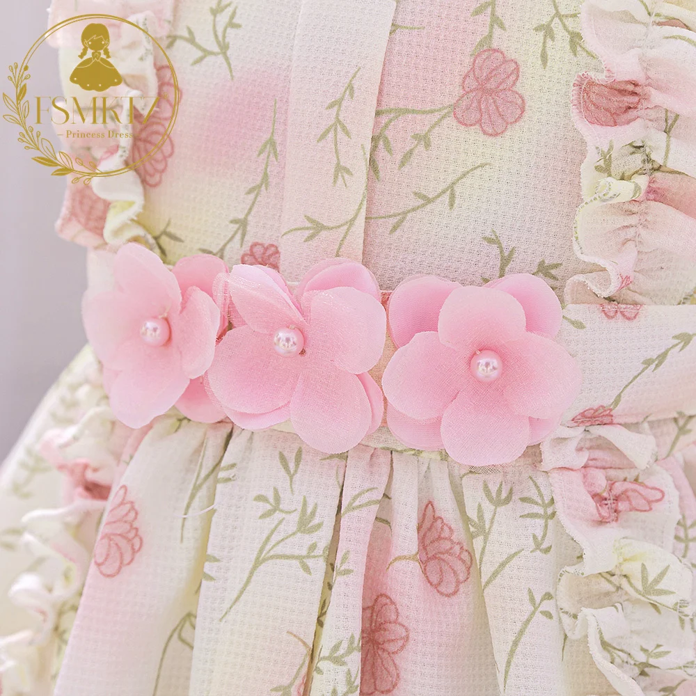 FSMKTZ Lolita Style Flower Printing Baby Girls Party Dress Summer Floral Dress for Kids 2 Year Birthday Frocks for Little Girls