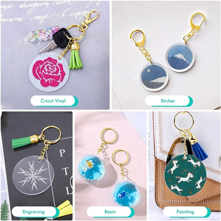 120 Pcs 2 Inch DIY Keepsake Double Sided Transparent Blank Circle Disc Gold Acrylic Keychain Sets