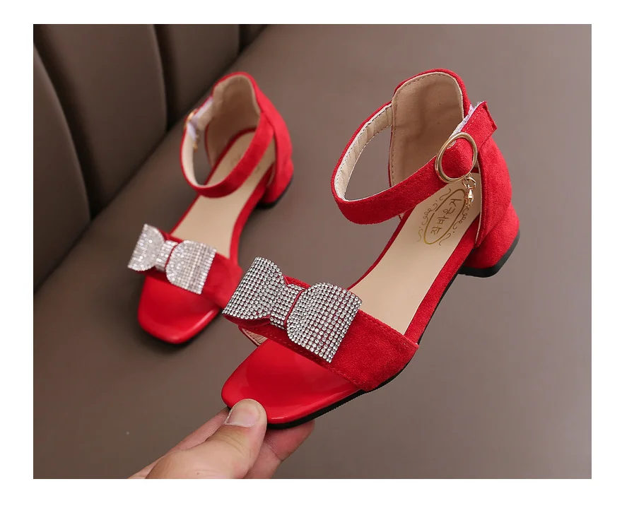 New Girls Princess Shoes Fashion High Heels Spring 2024 Girls Shoes Box Summer EVA Cotton Fabric OEM Ankle Strap Guangdong 27-38