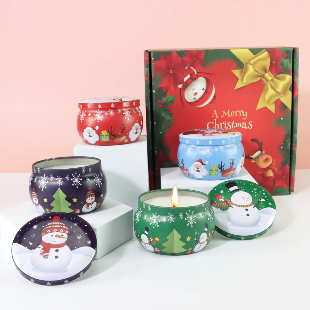 Christmas Wedding Scented Candles 4 Piece Set Gift Box Natural Soy Wax Scented Candle Set With Tin Box