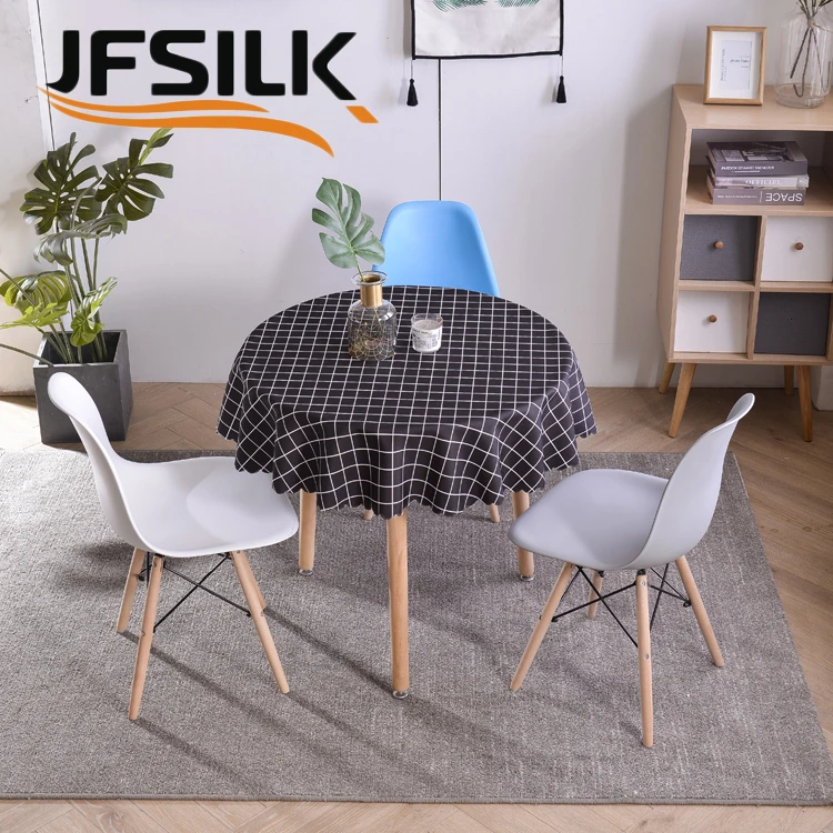 wholesale airlaid modern black and white  plaid circular round oilproof tablecloth bulk 100% polyester buy table cloths picnic