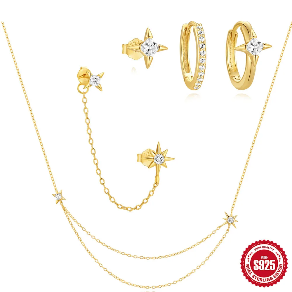 Glowluxe Jewelry Set Hot Sale High Quality 925 Sterling Silver Eight Point Star Zircon Necklace And Earring