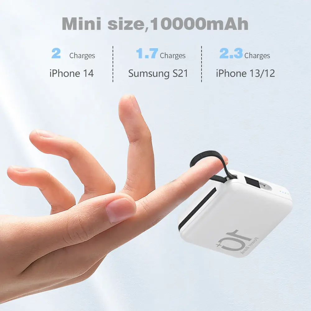 Factory Mini External Battery Phone Charger Pack 5000mAh 10000mAh Built in Cable for phone Portable Charging Power Bank
