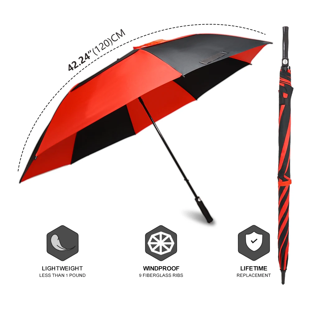 Big 60 Inch Custom Logo Double Canopy Vented UV Protection Sun Rain Windproof Automatic Golf Umbrella For Adults