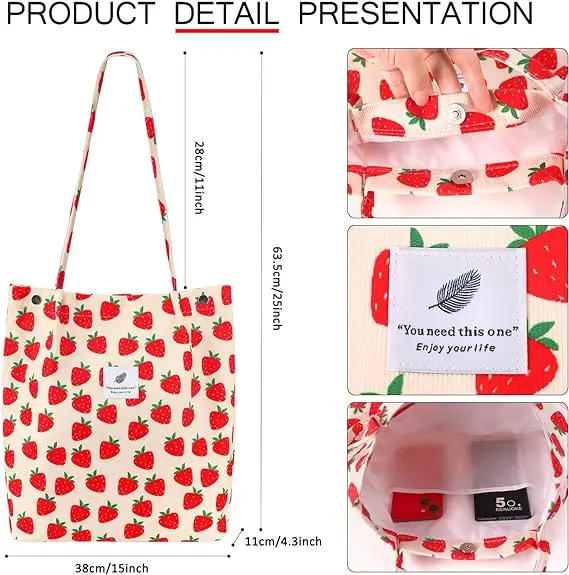 Eco-friendly Recycled Canvas Tote Bag Zipper Makeup Pouch Reusable Grocery Shopping Bags For Women