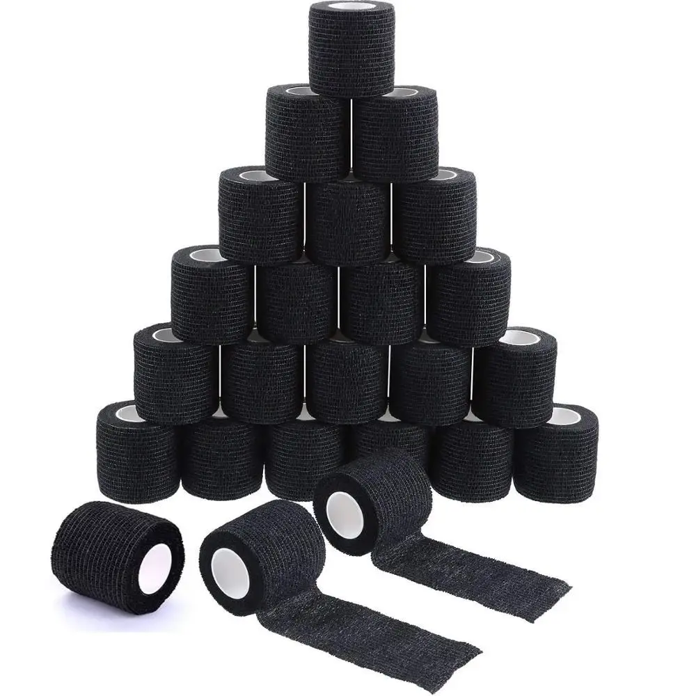 Tattoo Handle Bandage Anti-slip Athletic Nonwoven Black Tape Tattoo Disposable Self-adhesive Elastic Bandage Grip Cover Wra
