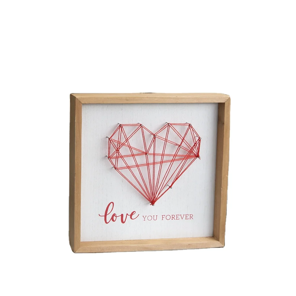 Настраиваемое настенное украшение ручной работы, деревянная хлопчатобумажная нить, украшение для стола на День святого Валентина и дома