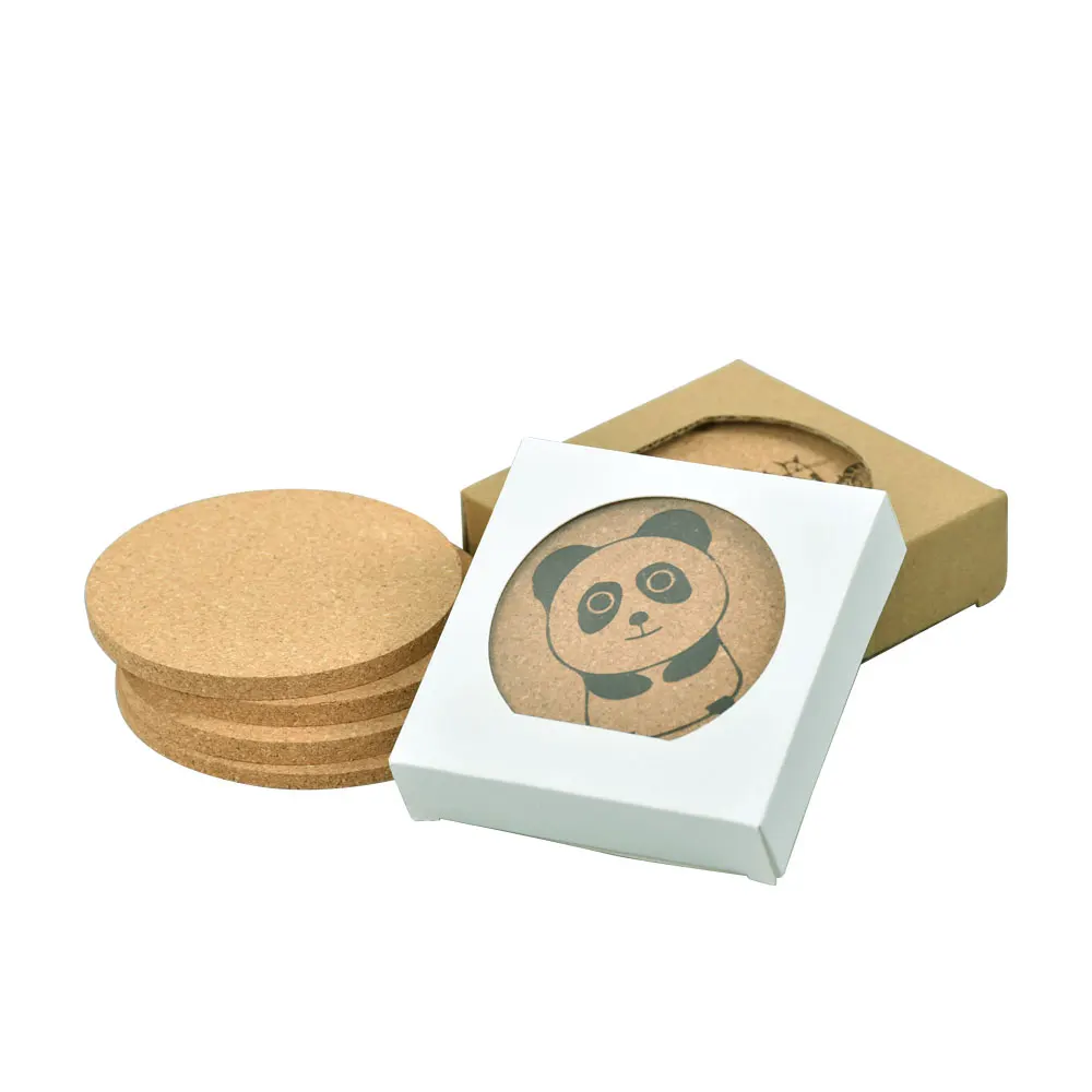 Wholesale Nature Color Blank Customized Drink Cork Placemats and Cork Coaster with Paper Box