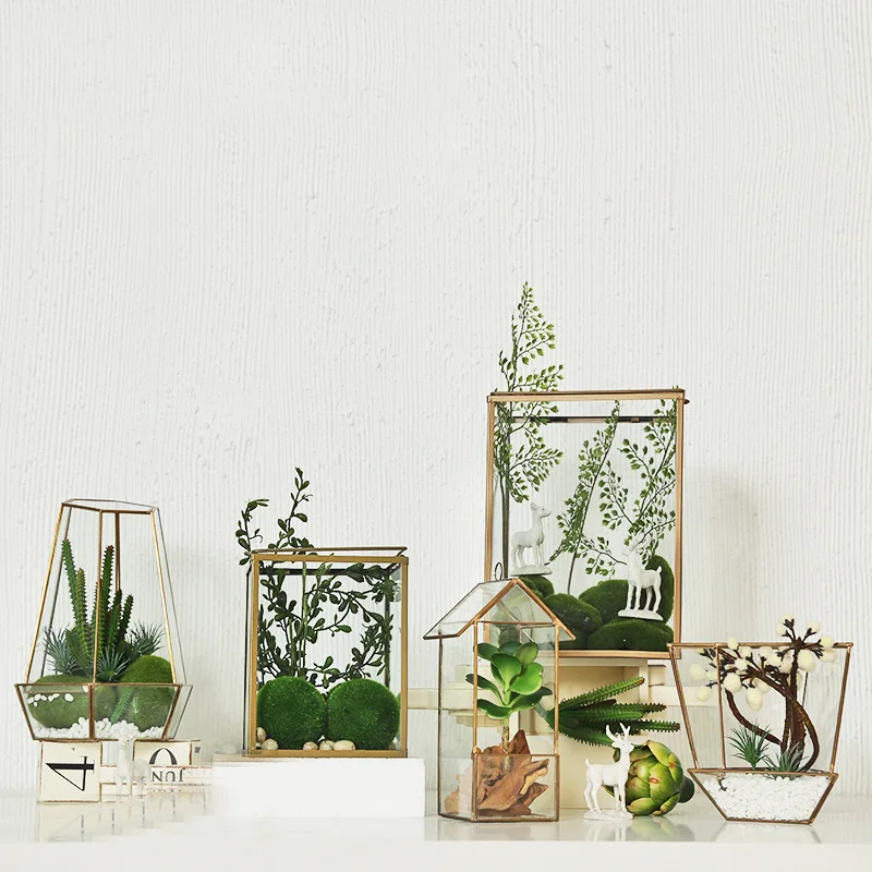 Glass Terrarium Container Plant Terrariums Gold Black Geometric Terrarium for Succulent Cacti Fern Flower