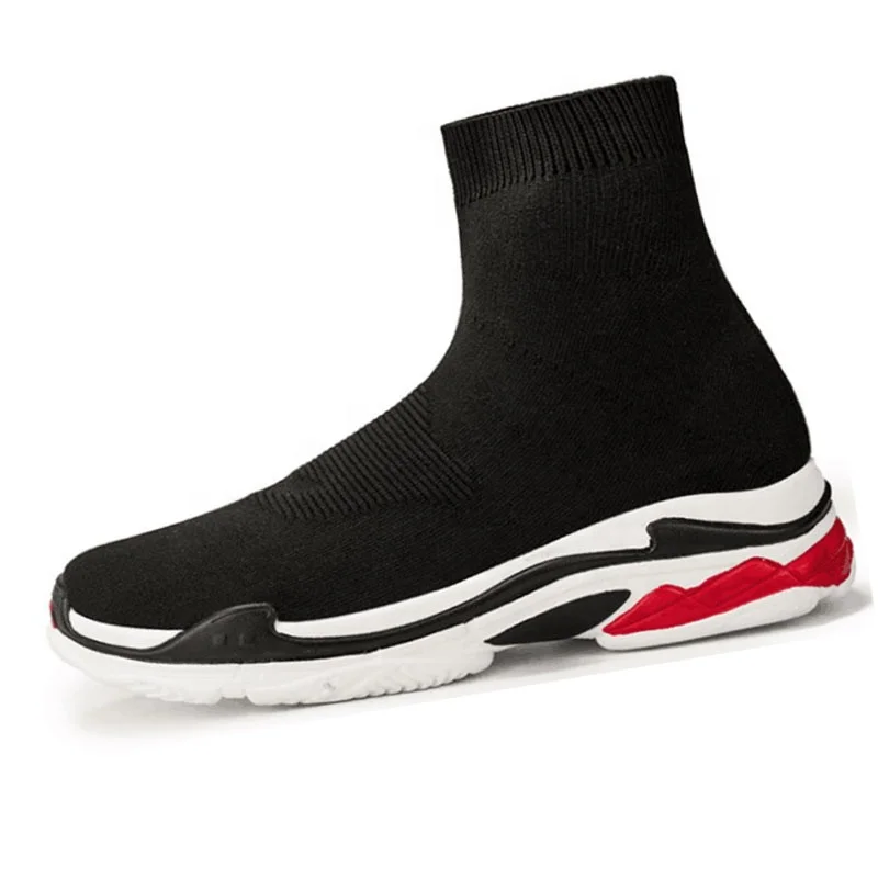 
dropshipping unisex casual ankle boots slip on pure color breathable knitted light weight barefoot casual clunky sock men shoes 