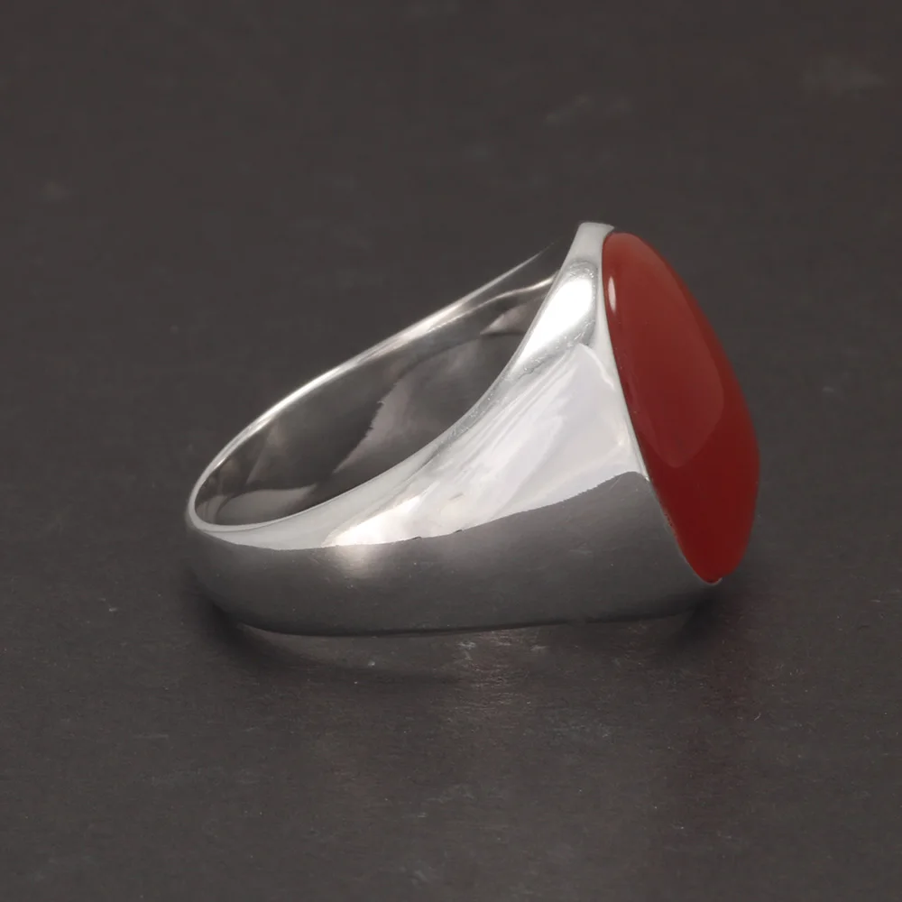 New arrival Real Pure 925 Silver Ring for Men Oval Stone Natural Agate Antique Fine Jewelry