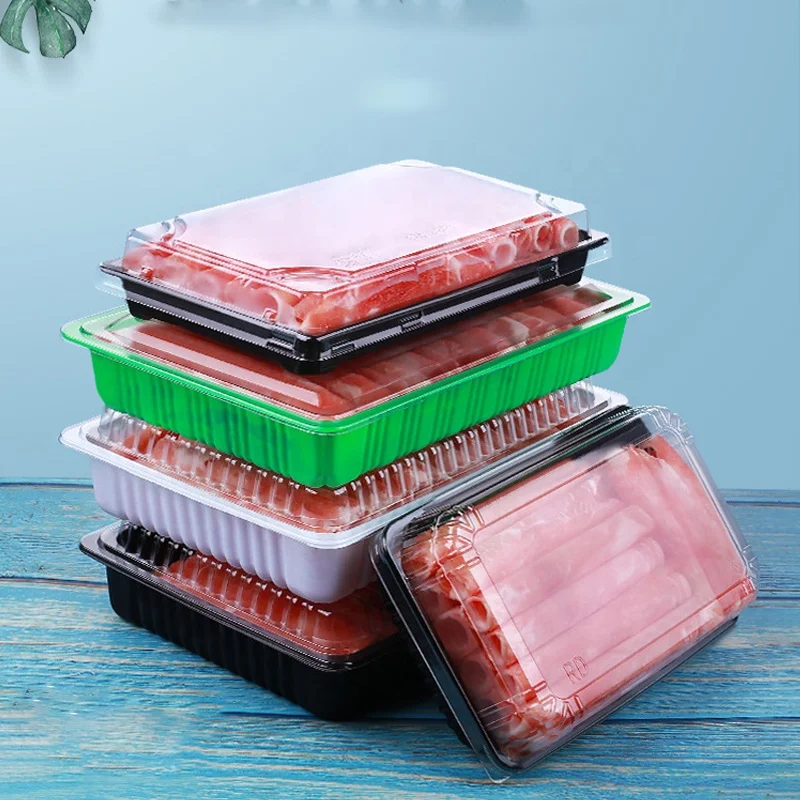 Черный рпэт/ПЭТ блистер упаковка для пищевых продуктов контейнер коробка одноразовый пластиковый лоток для мяса с крышкой