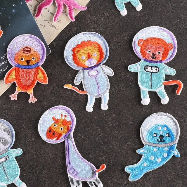 Computer embroidery label cartoon animal flight space embroidery sticker badge clothing accessories patch self-adhesive cloth st