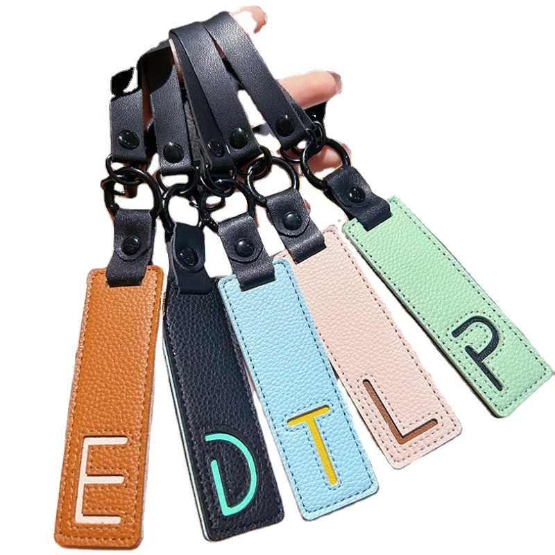 Car Keychain Holder 26 Letters Bag Charm Pendant PU Leather Alphabet Keychain Holder Backpack Bags Accessories Key Rings Handle
