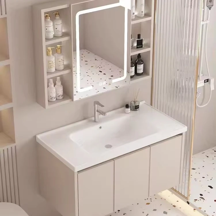 Samiyah Aluminium whole Sale Modern Bathroom Furniture Large Storage Floating Vanity Wash Basin Bathroom Cabinets For Hotel
