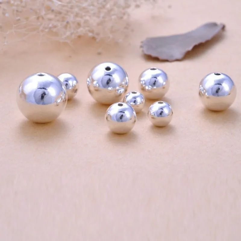 925 Sterling Silver Round Beads Spacer Beads Accessories Silver Bead for Bracelet Necklace Jewelry Making Findings