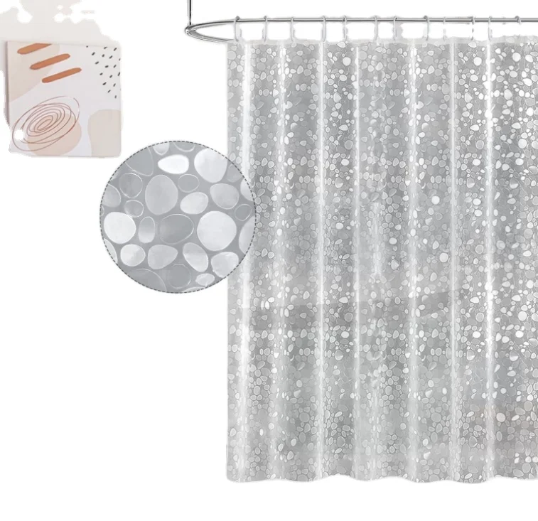 Translucent Bathroom Curtains with 3D Effect Pebbles Shower Curtains with Hooks for Wet Room clear hotel detachable bathroom
