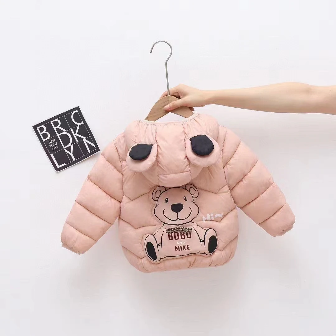 Factory Direct Sale Winter Children Coat Pure Color Warm Coat New Design Cute Beer Ear Hooded Coat