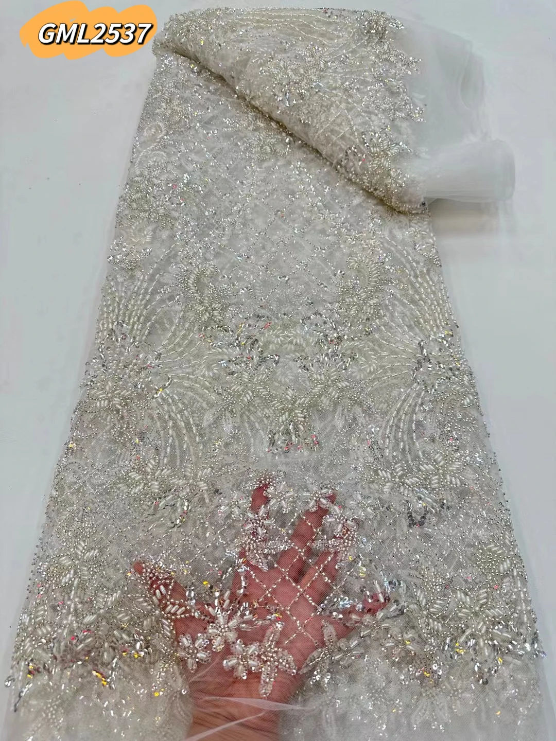 Embroidery Luxury french Lace beading sequin Wedding Dress fabric Handmade Heavy Beaded tulle korean high quality lace fabric