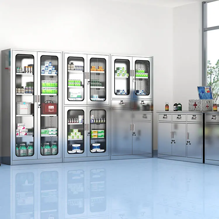 glass door cheap lockable storage filing implant stainless steel modular drawer pharmacy furniture medical hospital cabinets