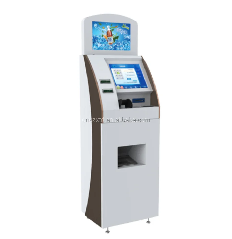auto cash dual screen monitor multifunction touch screen Indoor self banking kiosk With coin /card acceptor/thermal printer