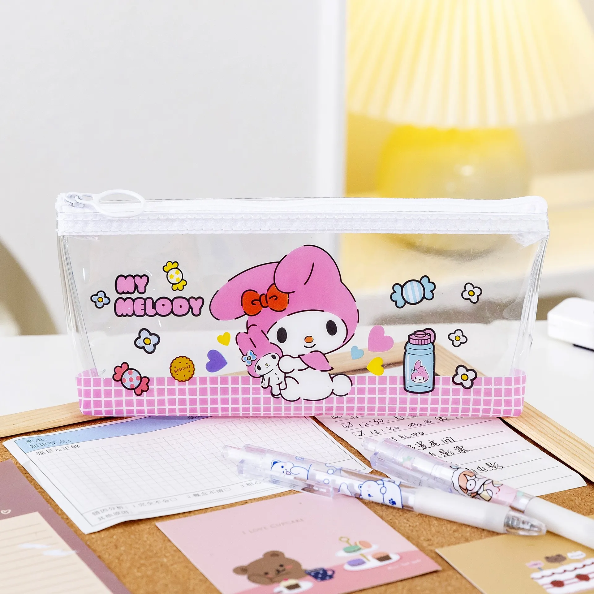Cartoon Transparent Student Stationery Bag Ring Zipper Pen Bag Large Capacity Bag