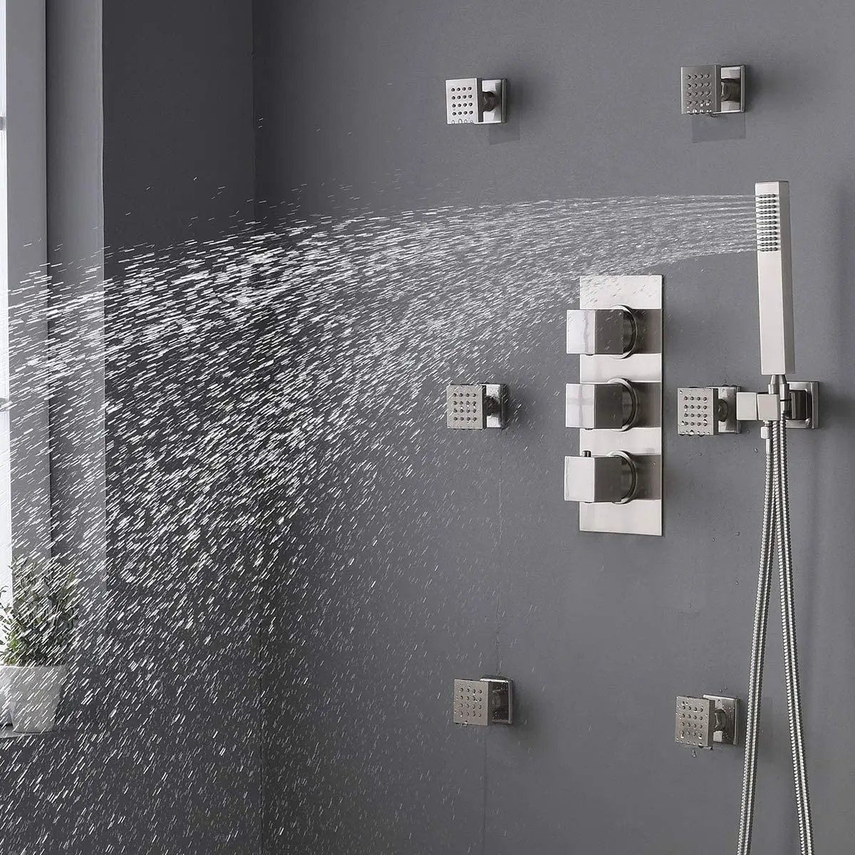 Brushed Nickel  Mist and Rain Waterfall couple LED romantic showers music Showet system Set