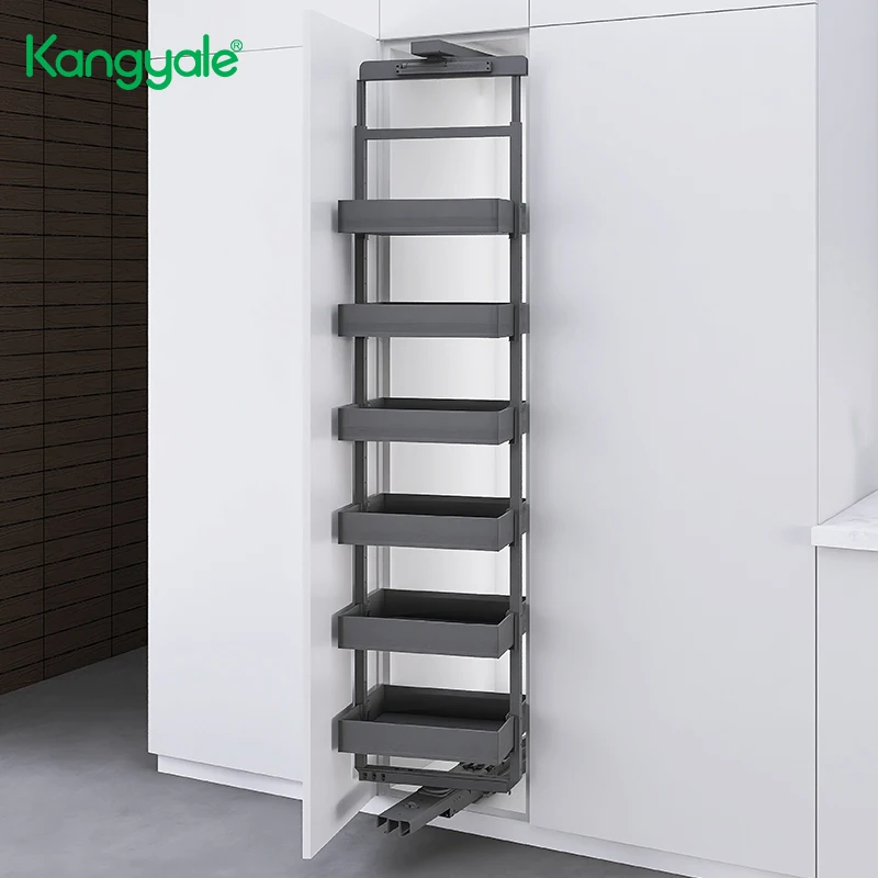 Kangyale Modern Tall Storage Cabinet Kitchen Pantry Unit Storage Rack Fruit Basket Pull Out Pantry Rotating Organizer