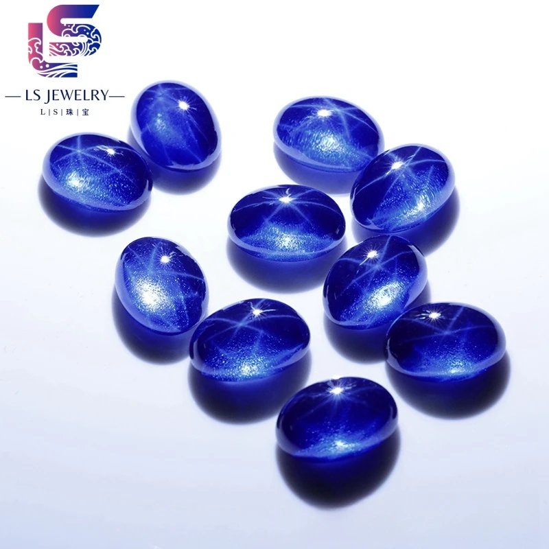 Овальная форма сыпучий синтетический драгоценный камень Звезда Кабошон Синий сапфировый камень лабораторный сапфир