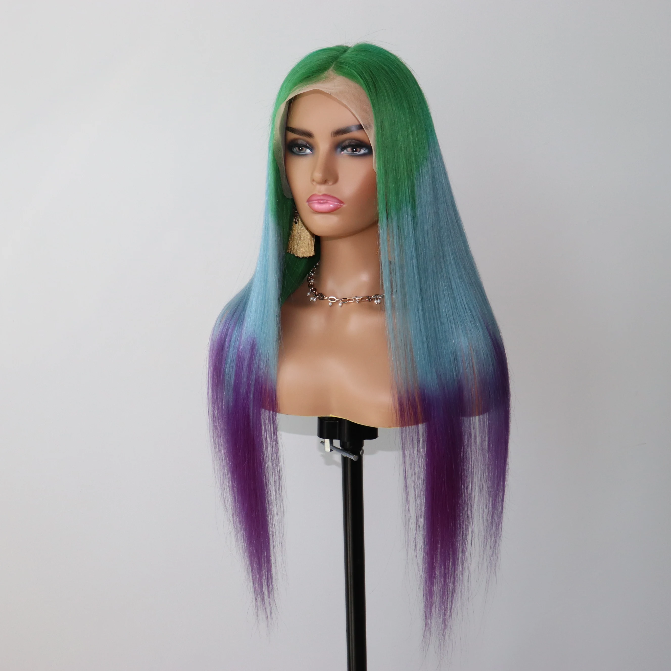 Hair Manufacture Wholesale Cheap Price T Color Green Blue Purple Lace Front Wig Silky Straight Wave Wig