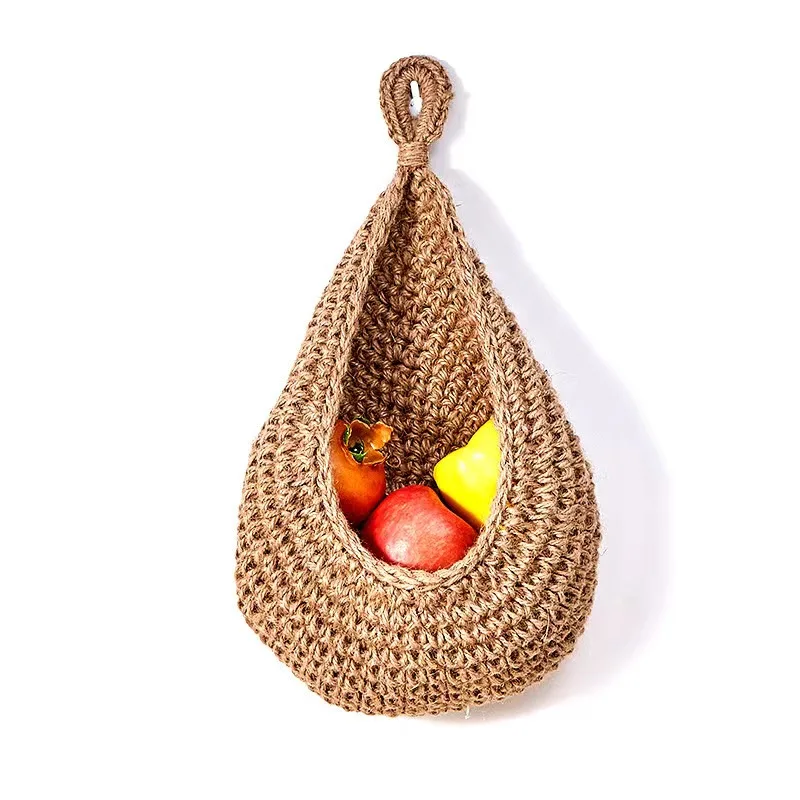 Vegetable and Fruit Storage Basket Teardrop Mesh Pocket Cotton Rope Hand-Woven Wall Hanging