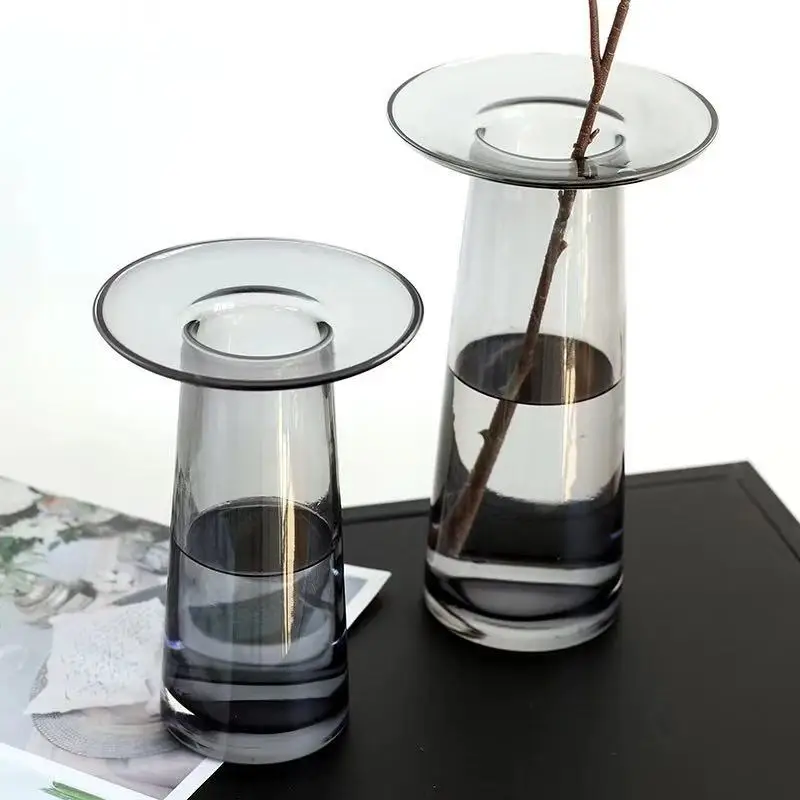 Simple Transparent Vase Grey Hat Shape Glass Vase Hydroponics Simplicity Wedding Romantic Vase
