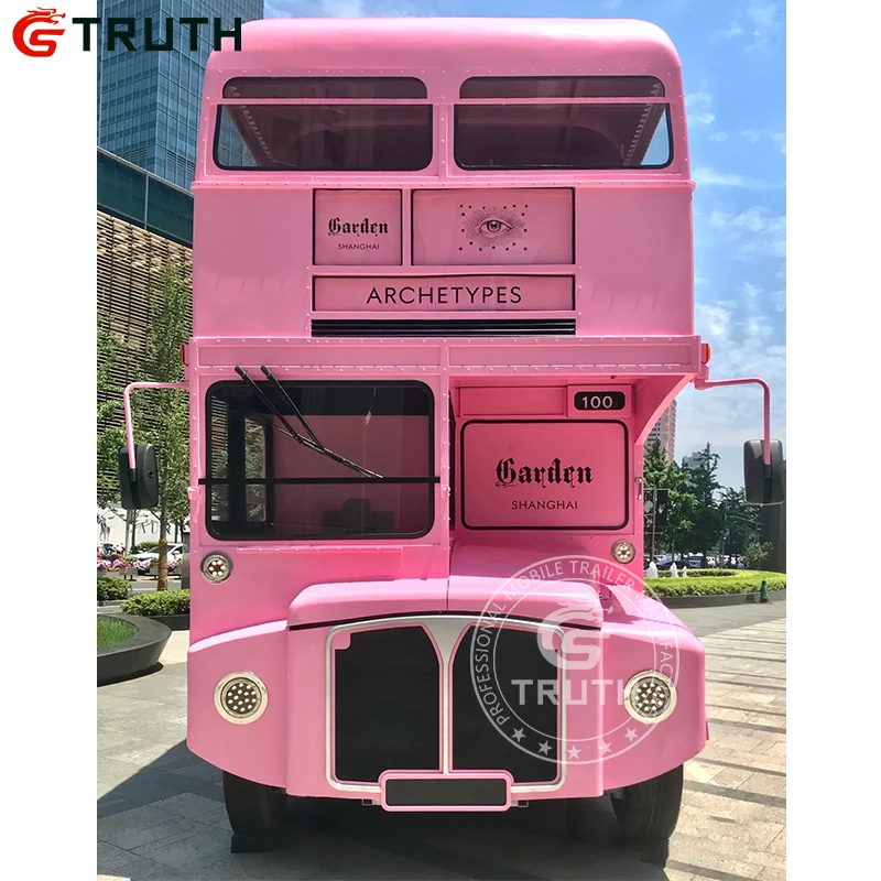 Luxury Double Decker Food Cart Open Bus Ice Cream Hot Dog Food Truck Mobile Beer Bar Food Truck Trailer