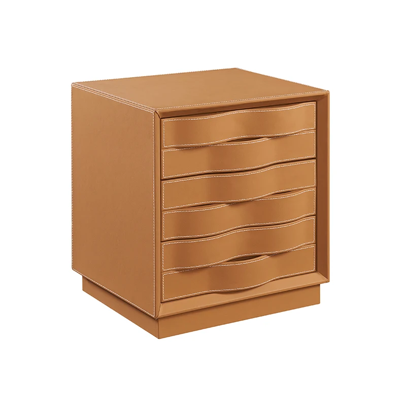 Bedroom Hotel Leather Nightstand 3 Mute Drawers Bed Side Table For Home Soild Wood Night Stand Table