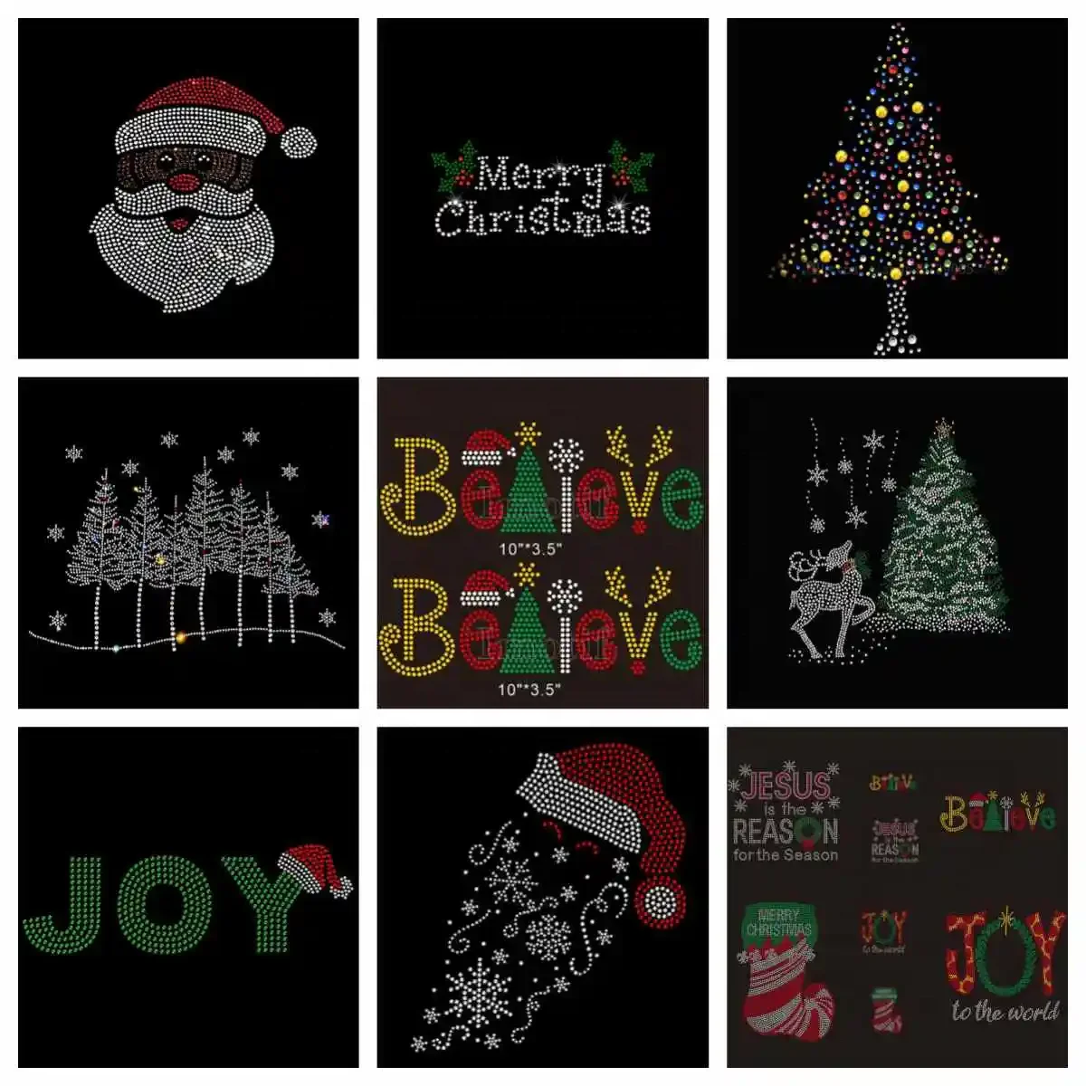 Custom Flatback Iron Patch Holidays Christmas Believe Rhinestone Heat Transfer Design for Clothes Shoes Bags shirts hoodies hat