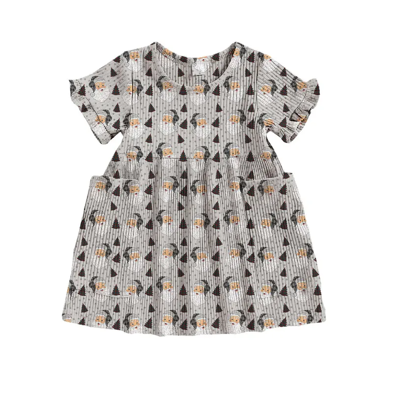 Hot sale girl clothing rib knit fabric girl dress with big pockets sweet fashion style